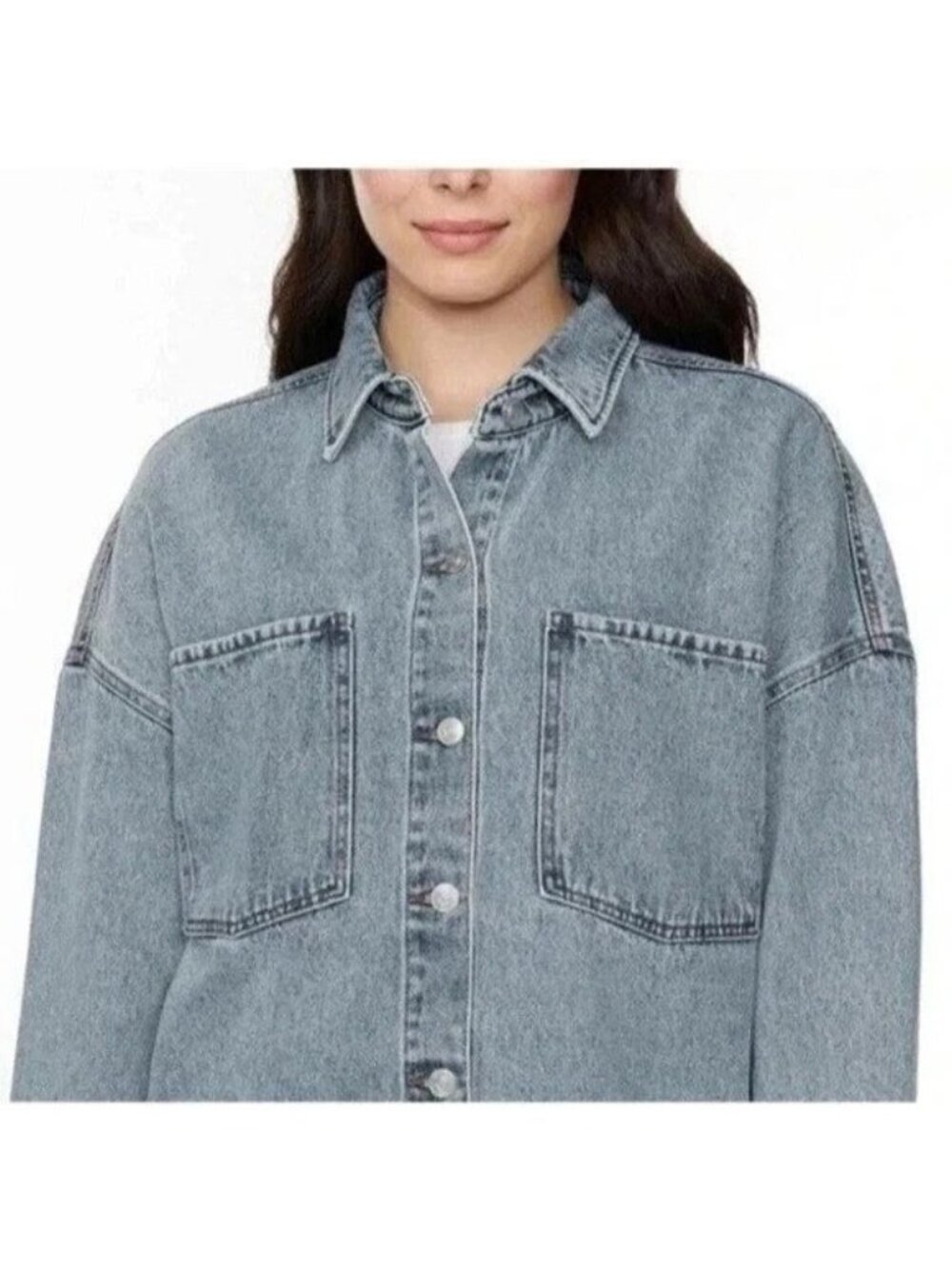 NWT Hudson Women's XXL Oversized Denim Button-Up Shirt Jacket B1432 - Picture 3 of 11